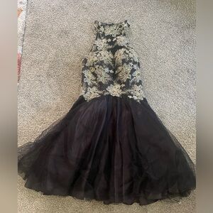 Size 3/4 Black and Gold High Neck Formal Dress
